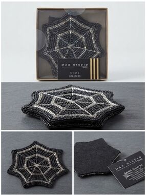 Max Studio Black and Silver Beaded Spiderweb Coaster 4pc Set